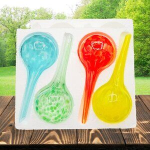 Colorful Mini Plant Watering Globes Set of 4 Glass Self Watering NWOT